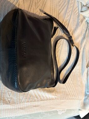 American Heritage Black Leather Crossbody Bag with Adjustable Strap